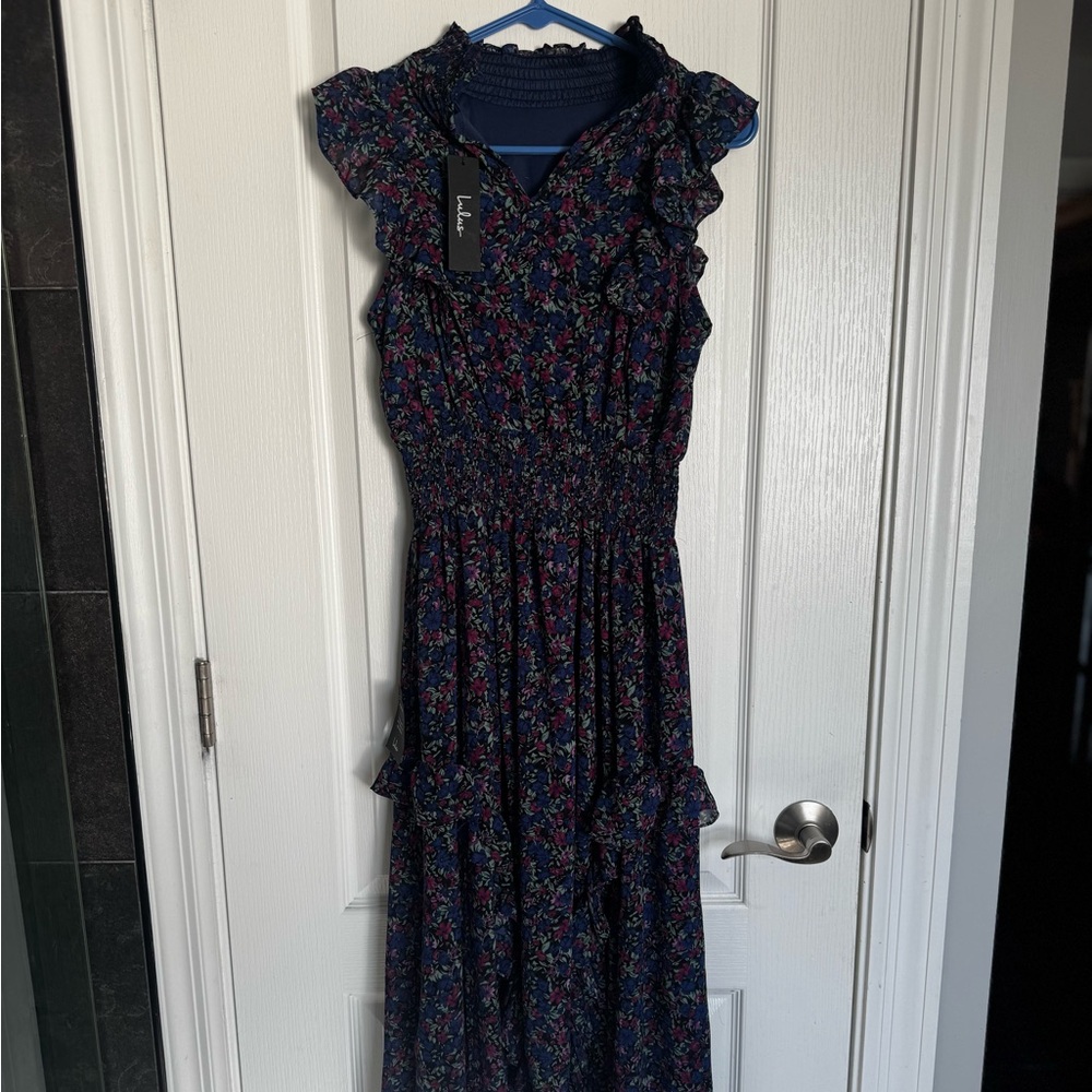 Lulu's Floral Ruffle Dress - Navy and Multicolor